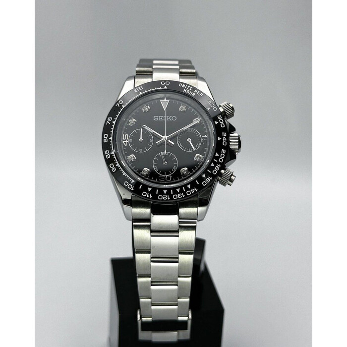 Custom Seiko Mod • Custom Seiko Mod 39.5mm Black Diamond Quartz Chronograph • 39.5mm